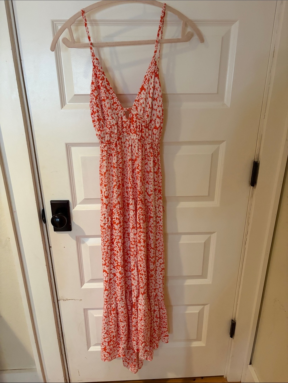 Angie Red and White Floral Maxi Dress with Spaghetti Straps